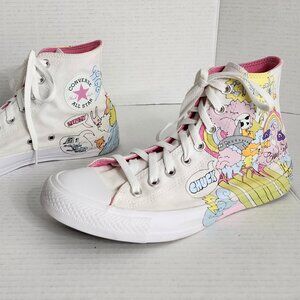 Chuck Morris Converse high tops White with skulls and rainbows